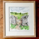 Framed original watercolour painting 'Path Through Muker Meadows'