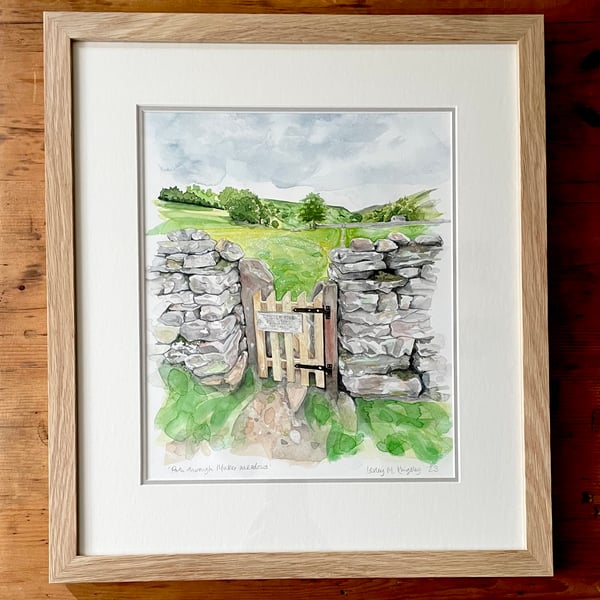 Framed original watercolour painting 'Path Through Muker Meadows'