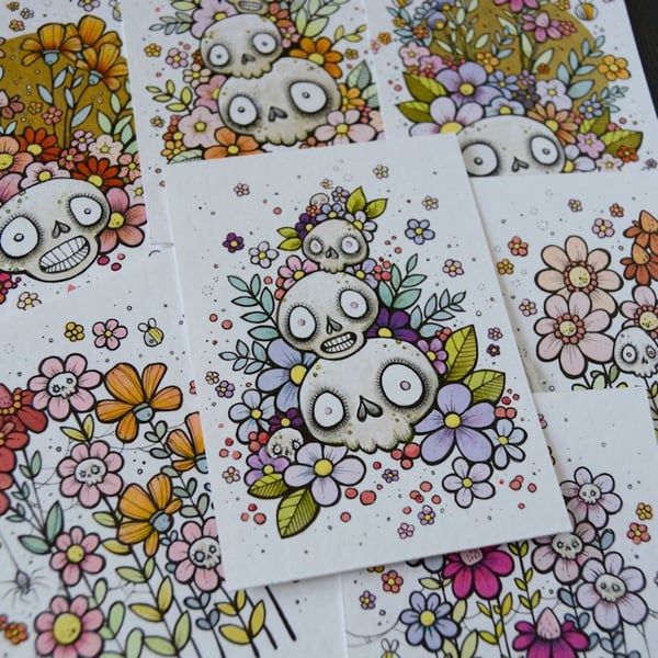 summer skull stack - original illustration aceo - Folksy