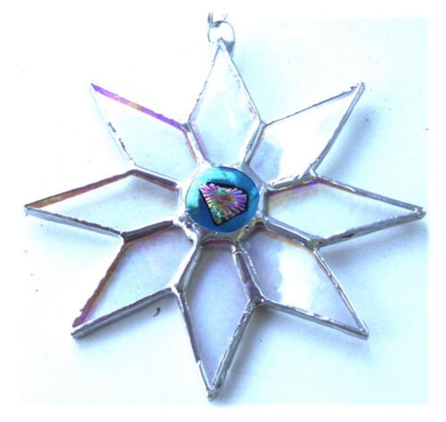 Shiny Star Suncatcher Stained Glass Dichroic Turquoise Handmade 016