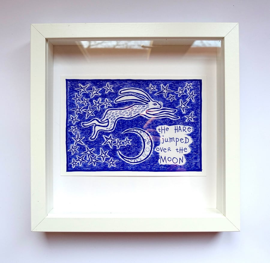 Hare and Moon Giclee Print, Cute Animal Art Home Decor, Calming Vibe