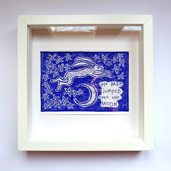 Hare and Moon Giclee Print, Cute Animal Art Home Decor, Calming Vibe