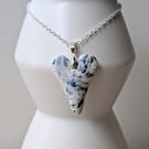 Handmade Chunky Porcelain Heart Pendant with Sterling Silver Chain