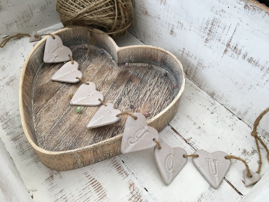  Loveheart hanger, ceramic bunting, pottery, home decor, wall hanging