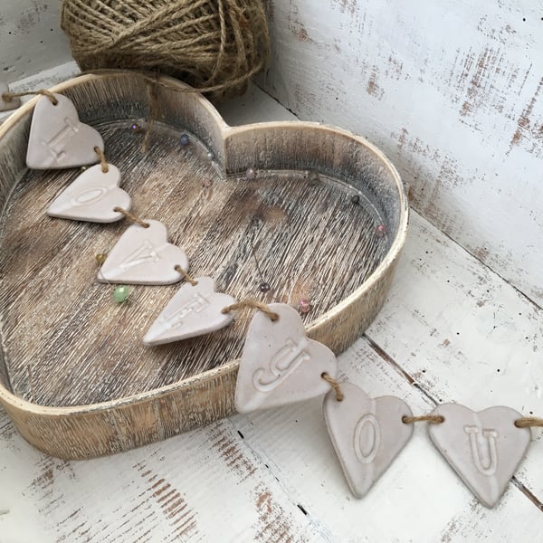  Loveheart hanger, ceramic bunting, pottery, home decor, wall hanging