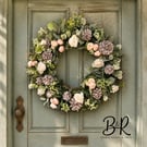 Artificial Eucalyptus Pine Cone Rose Wreath - Farmhouse Front Door Décor (56cm)