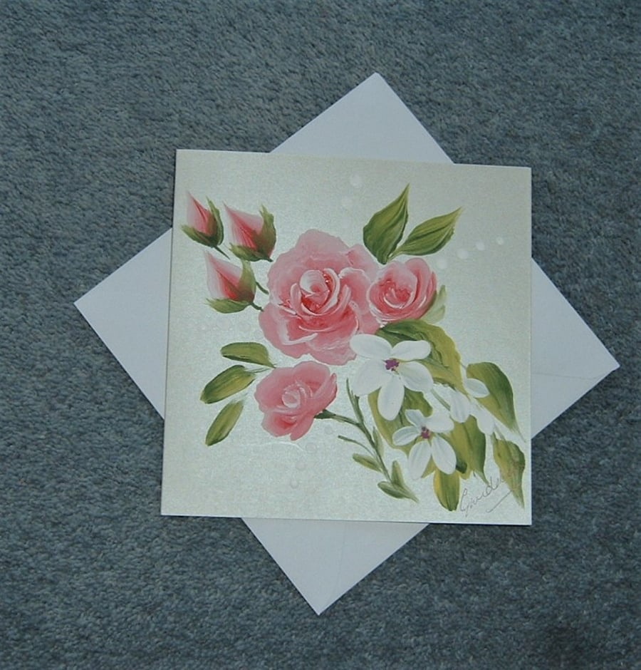 original art hand painted floral blank greetings card ( ref F 948 )