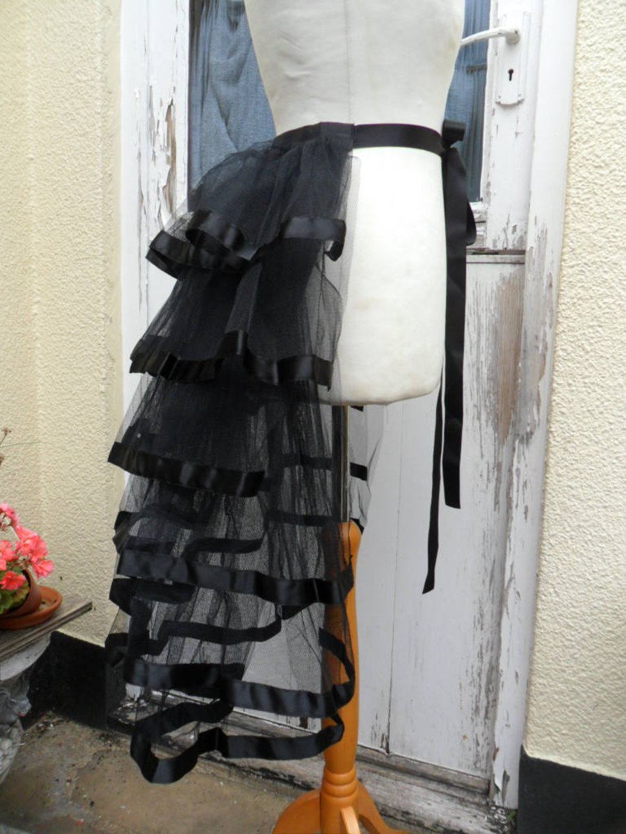 Black Burlesque Net Bustle with Black Ribbon