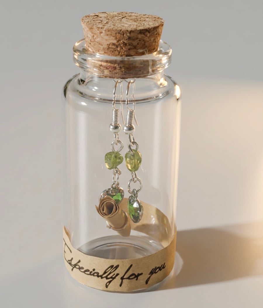 Handmade Peridot Message in a Bottle Earrings