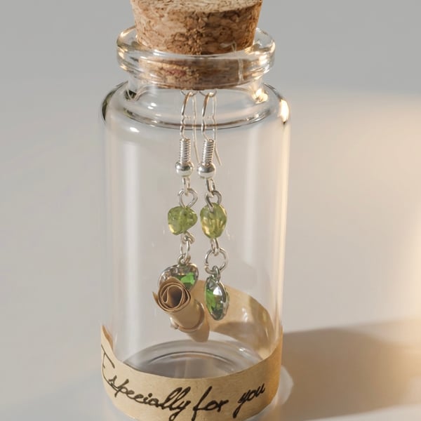 Handmade Peridot Message in a Bottle Earrings