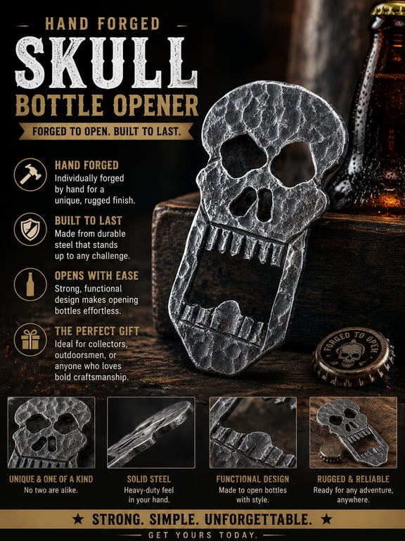 Hand Forged Skull Bottle Opener