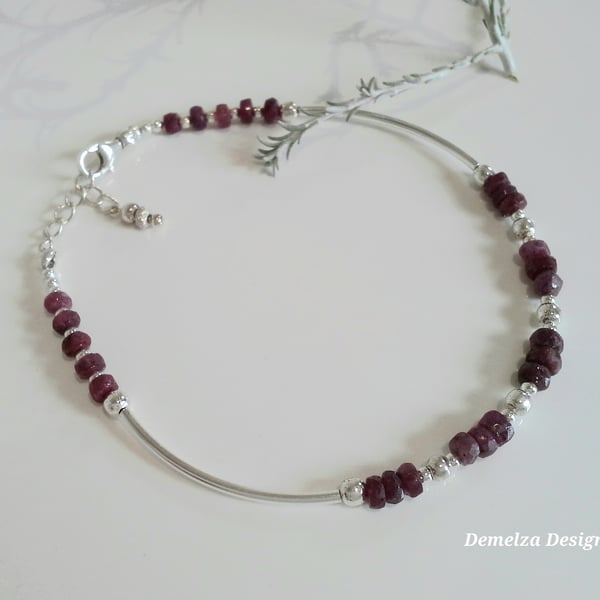 Sale Natural Dainty African Ruby Sterling Silver Bangle