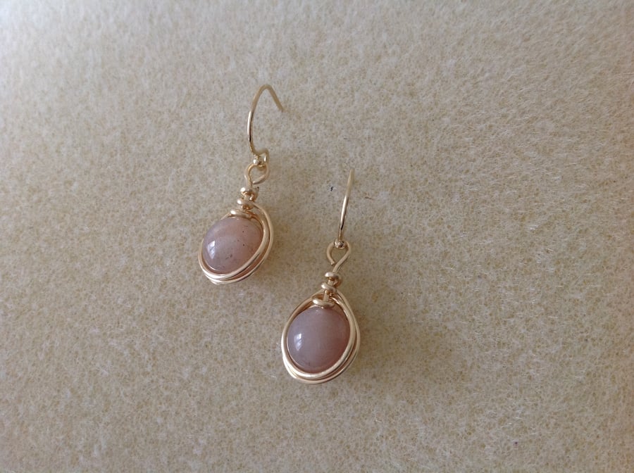 14k gold filled Sunstone wire wrapped earrings