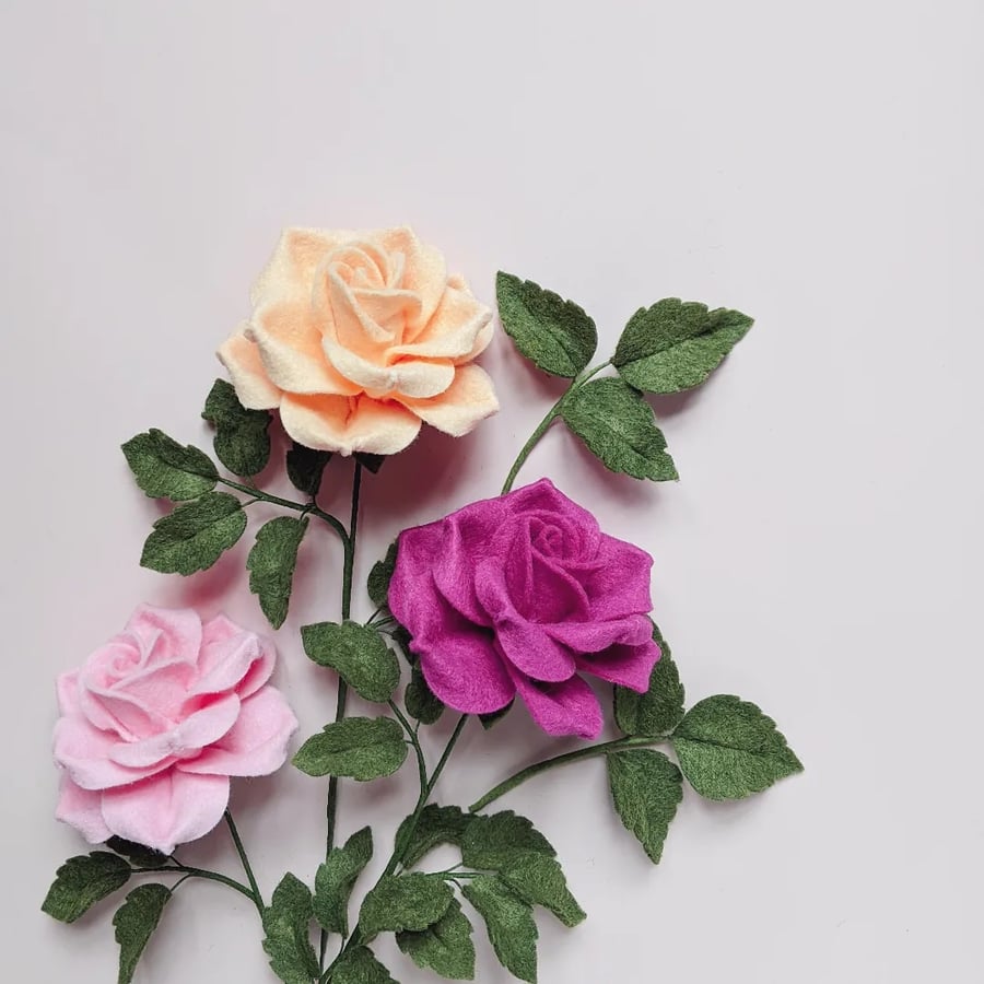 Felt rose stem, wedding flowers, floral gift, gift for her