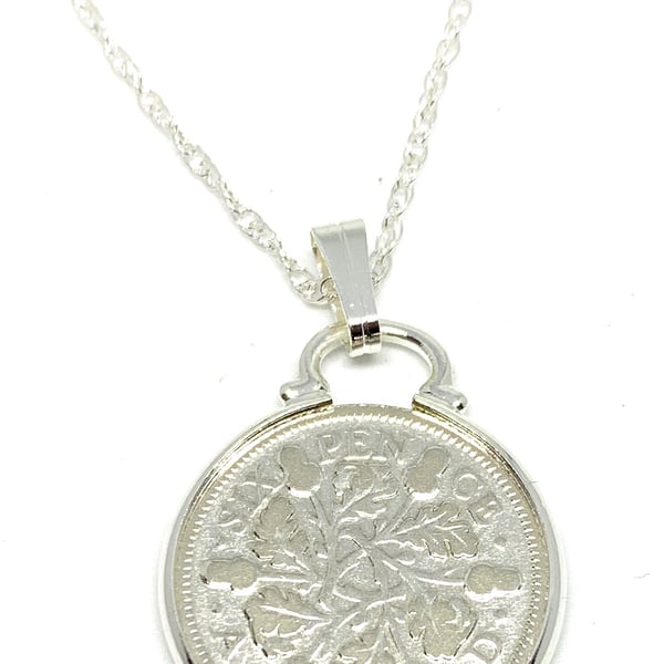 1930 94th Birthday Anniversary sixpence coin pendant plus 18inch SS chain gift 8