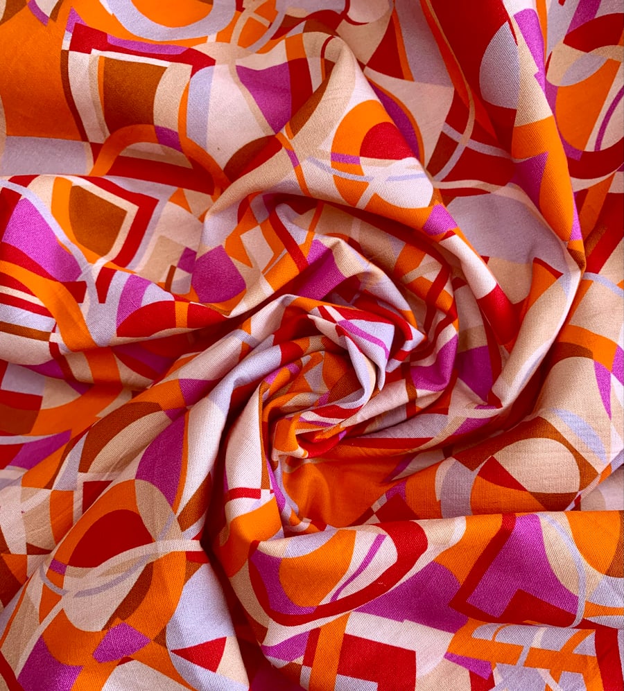 Op Art MOD Retro Fabric Orange Pink Purple Red  for SALE 