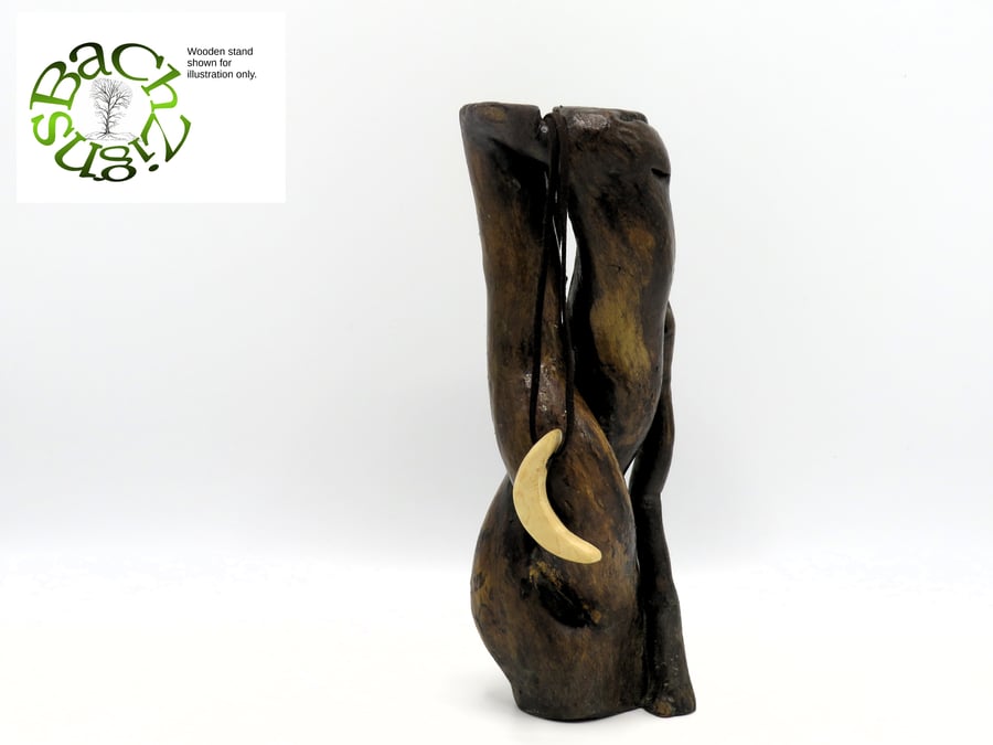 Crescent Moon 2sided pendant with brown necklace:SKU-N16