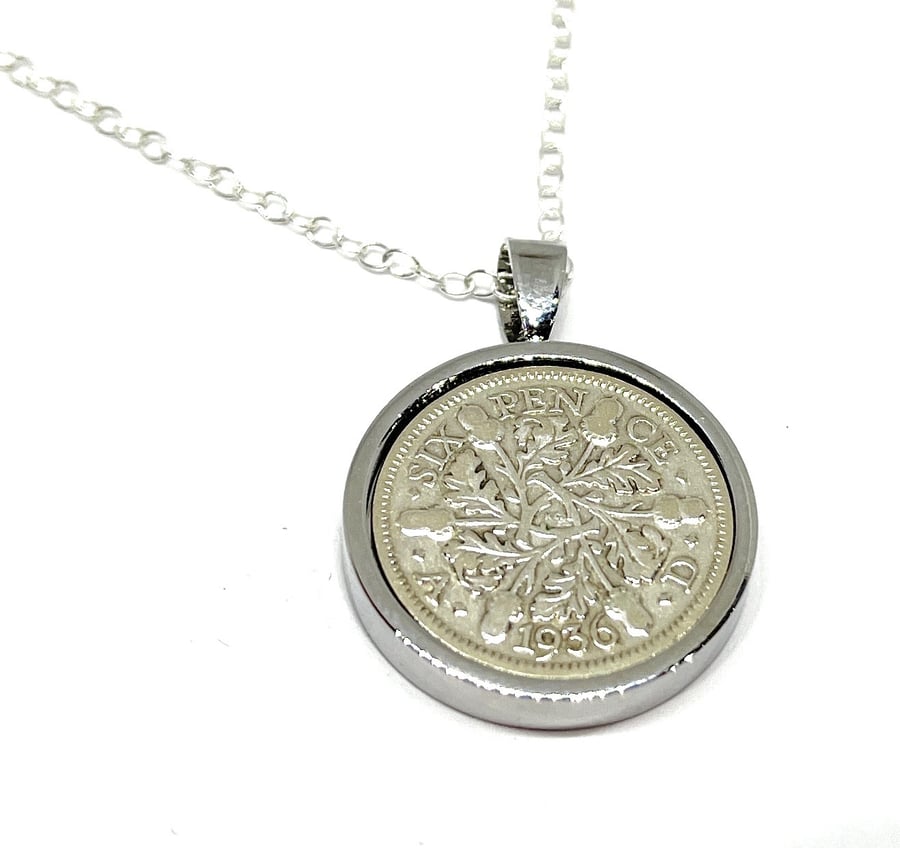 1936 88th Birthday Anniversary sixpence coin pendant plus 18inch SS chain gift 8