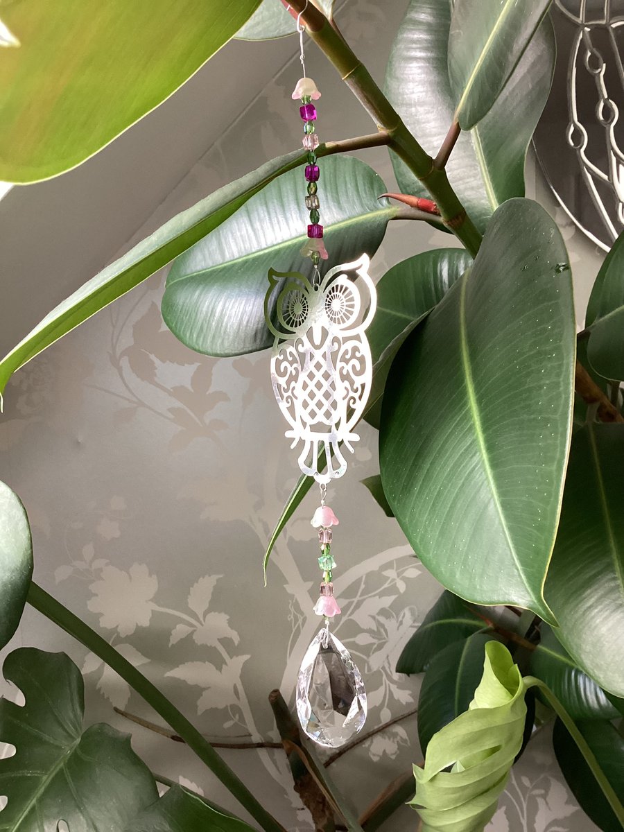Owl sun catcher, pendant, crystal.