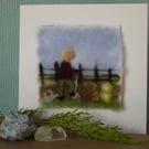 Handmade needle felted On the vegetable patch greetings card