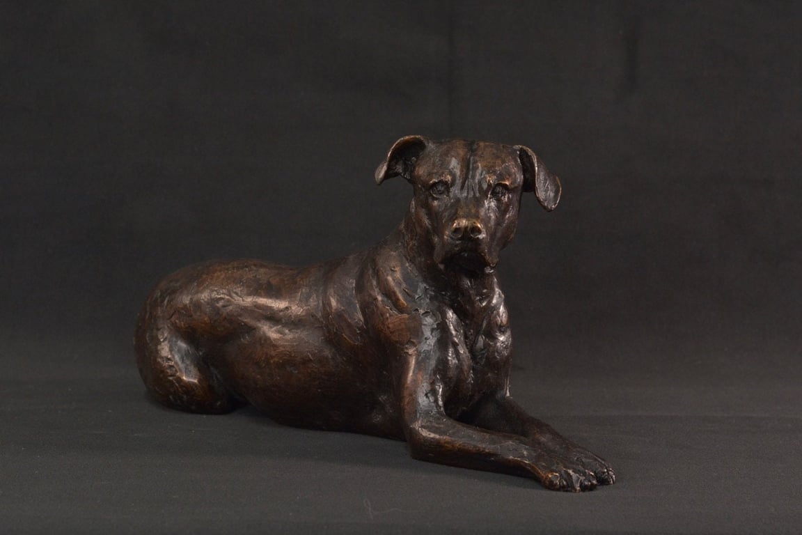 Foundry Bronze Lying Mixed Breed Rescue Dog Statue Small Bronze Metal Sculpture 