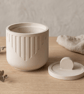 White Round Jewellery Box with Lid Modern Geometric Trinket Pot - Image 1