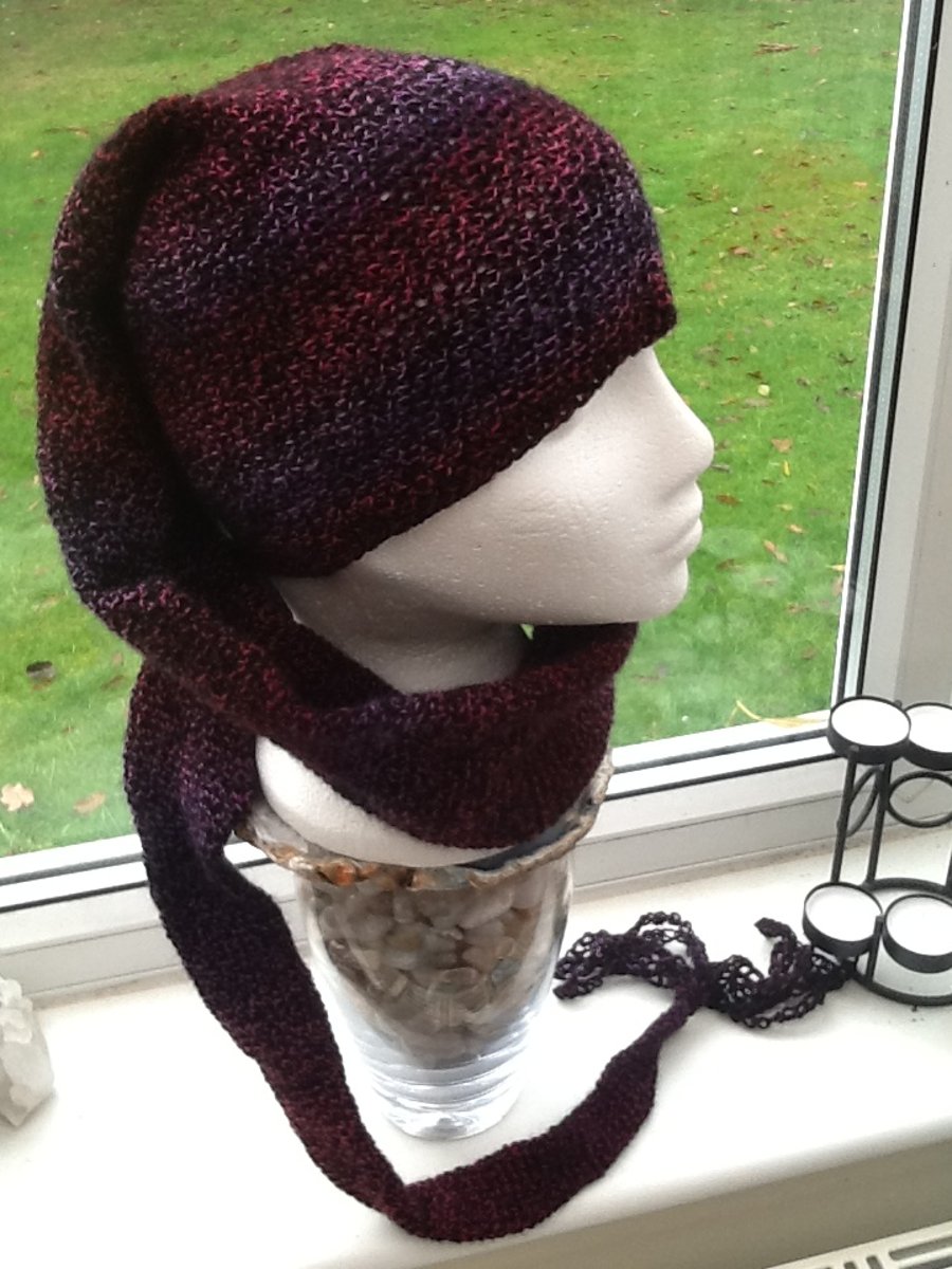 Winter Berry!  Super Long Crocheted Elf Style Hat Scarf with Tassel Detail.