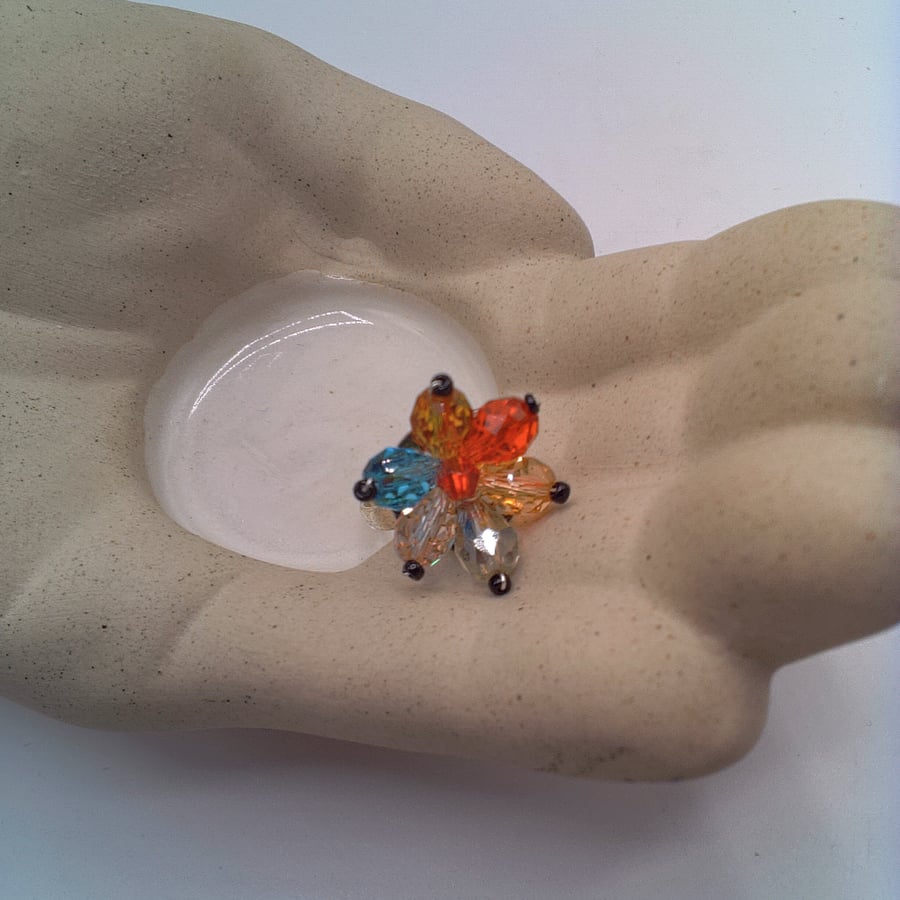 Adjustable Cocktail Ring With Mixed Colour Crystal Flower, Gift for Her, Ring