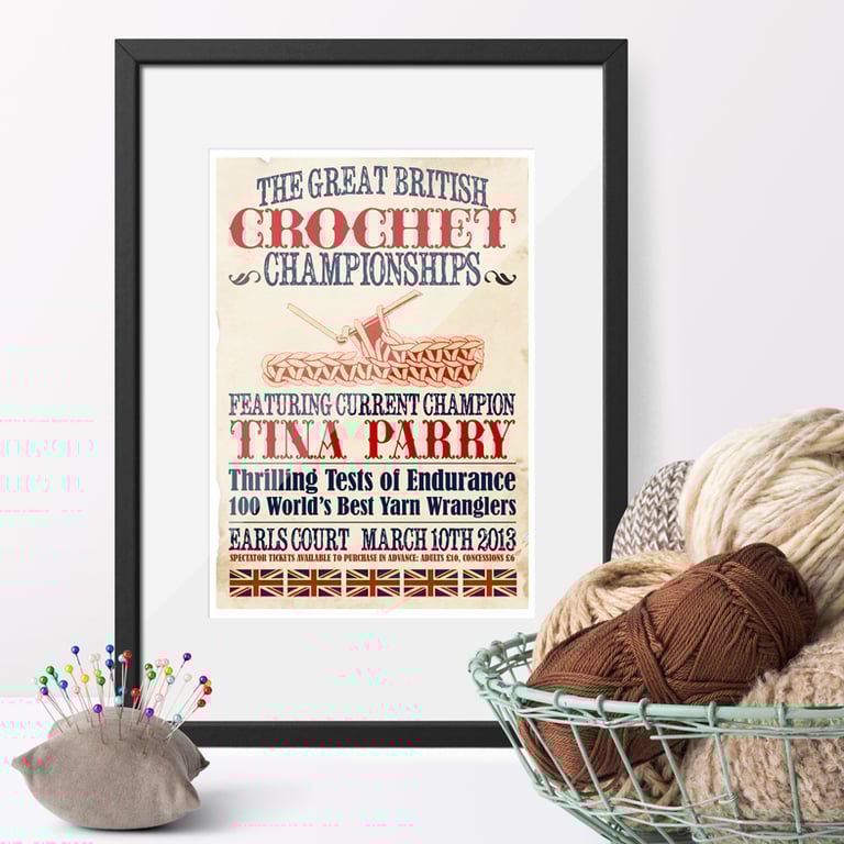 Personalised Crochet Gift, Vintage Style Art Print