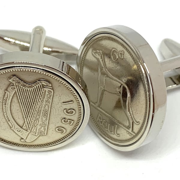 1956 birthday Irish 6d coin cufflinks- Great gift idea. 1956 birthday gif