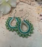 Beautiful green glass beaded tear drop hoop earrings, gift for her, boho 