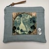 Owls velvet and linen zip pouch