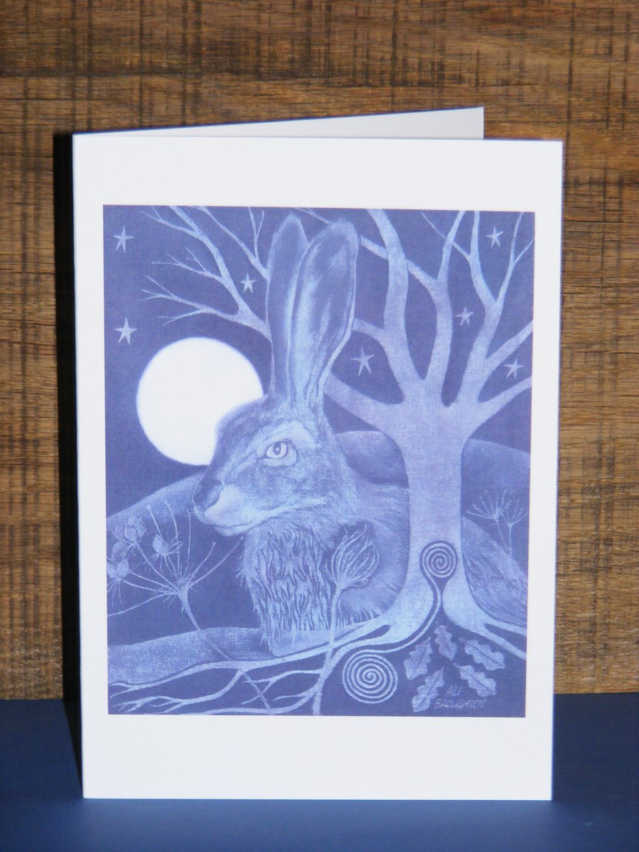 Moonlight Hare Blank Greetings Card