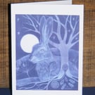 Moonlight Hare Blank Greetings Card