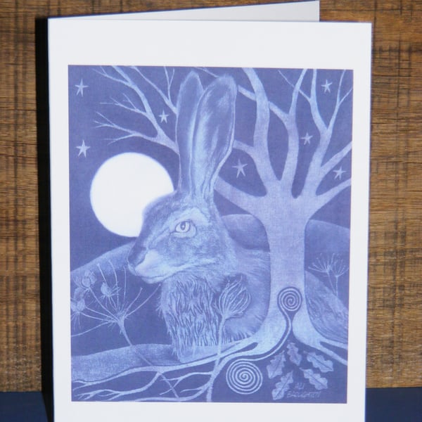 Moonlight Hare Blank Greetings Card