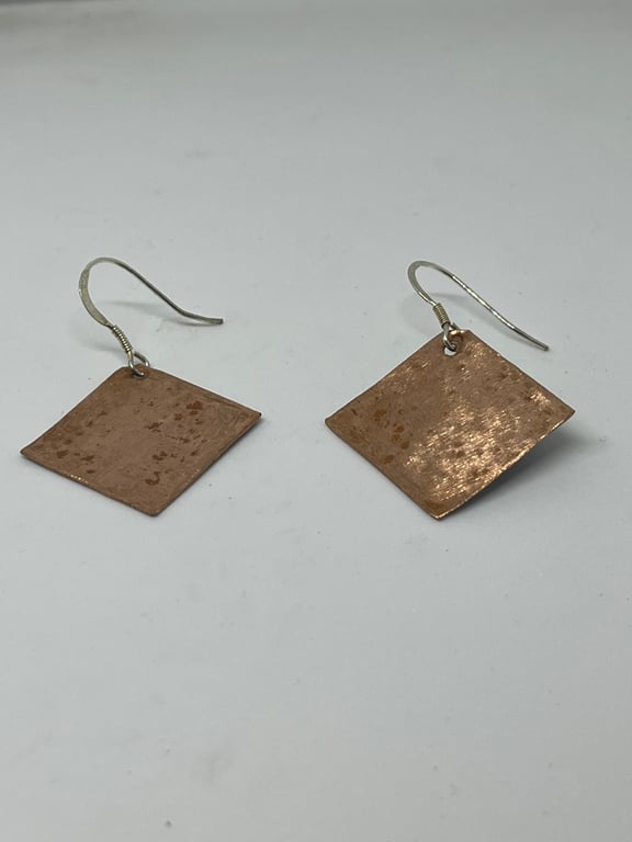 Copper beaten Earrings Silver Ear Hooks
