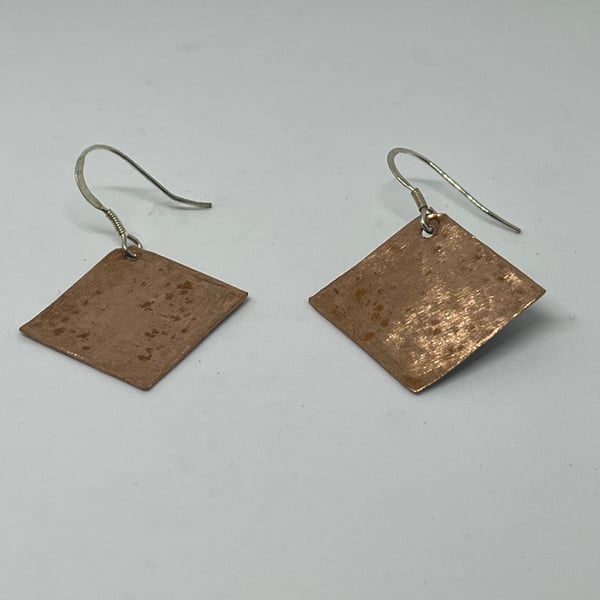 Copper beaten Earrings Silver Ear Hooks