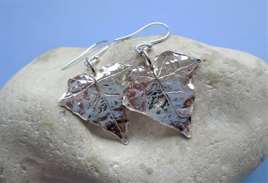 Fine silver ivy leaf earrings