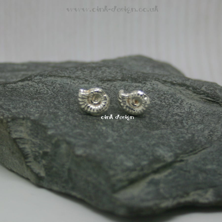  Fine silver ammonite stud earrings