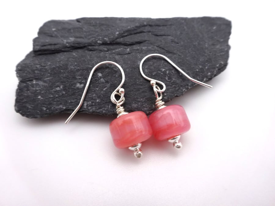pink lampwork glass earrings