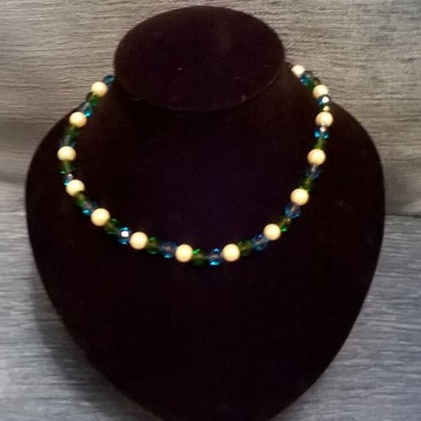 Faceted Bead and Pearl Necklace