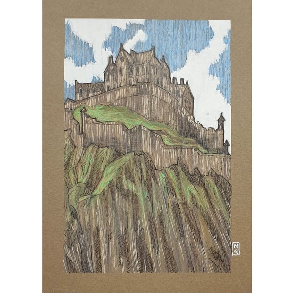 Edinburgh Castle, Scotland - original drawing, landscape art