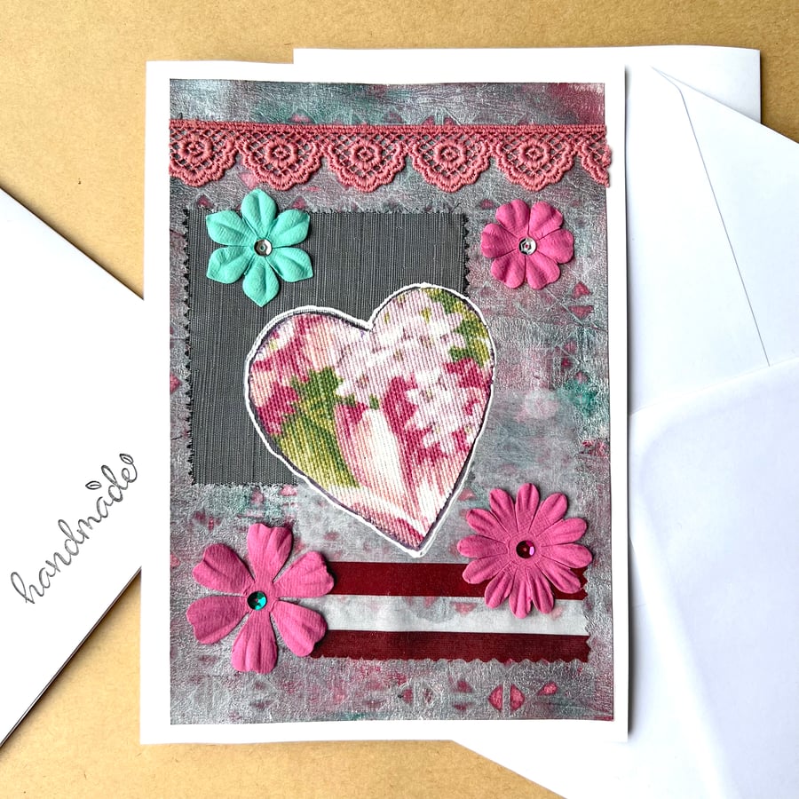 Valentine's Card 4 handmade mixed media art card A5