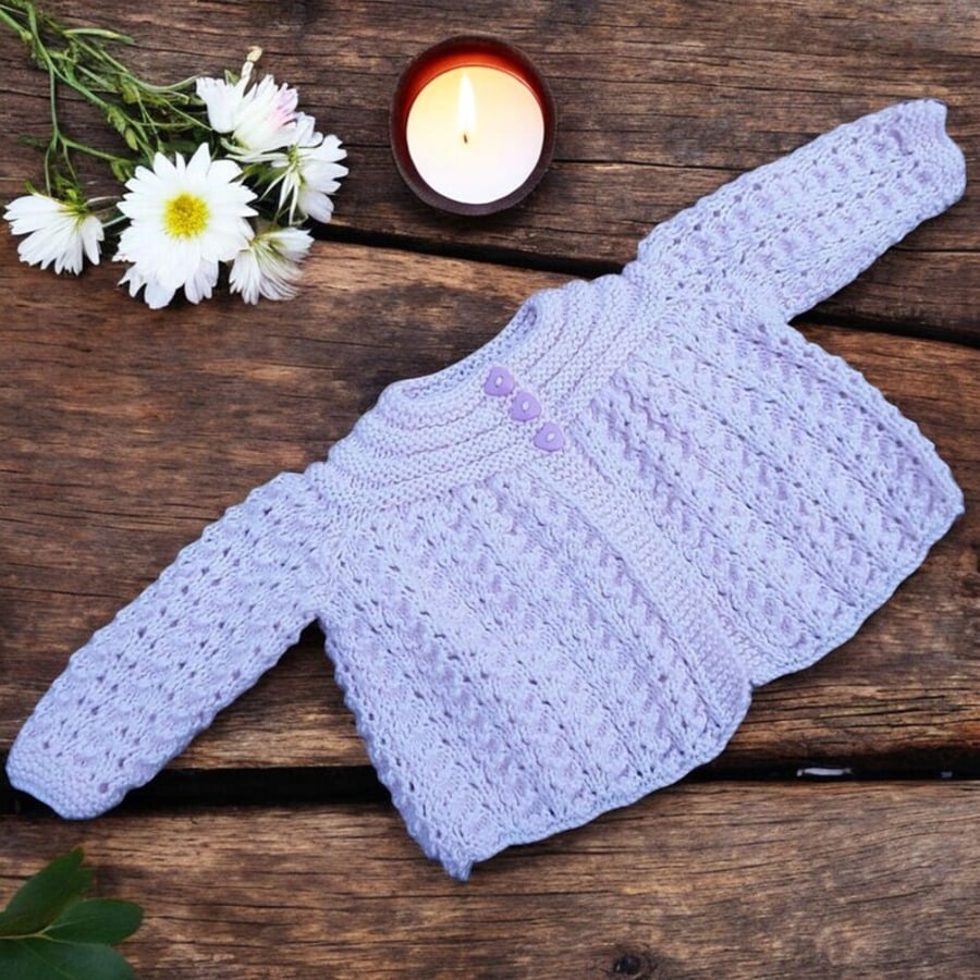 Baby Girl Knitted Cardigan, Pale Pink, Handmade Baby Sweater