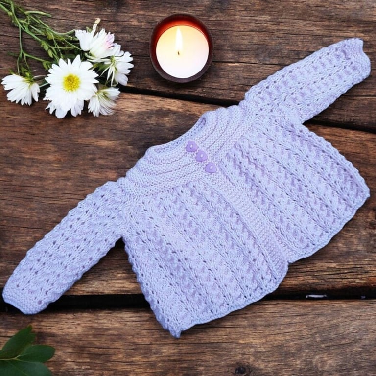 Baby Girl Knitted Cardigan, Pale Pink, Handmade Baby Sweater