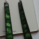 Long dangle Kiln fired enamel earrings (green)