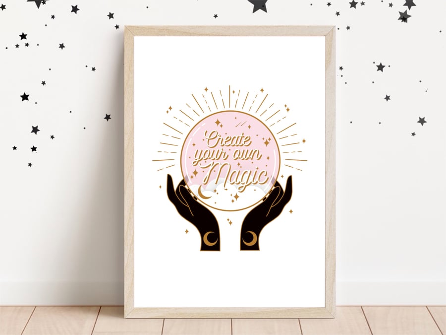 Positive Crystal Ball Art Print, Witchy Decor.