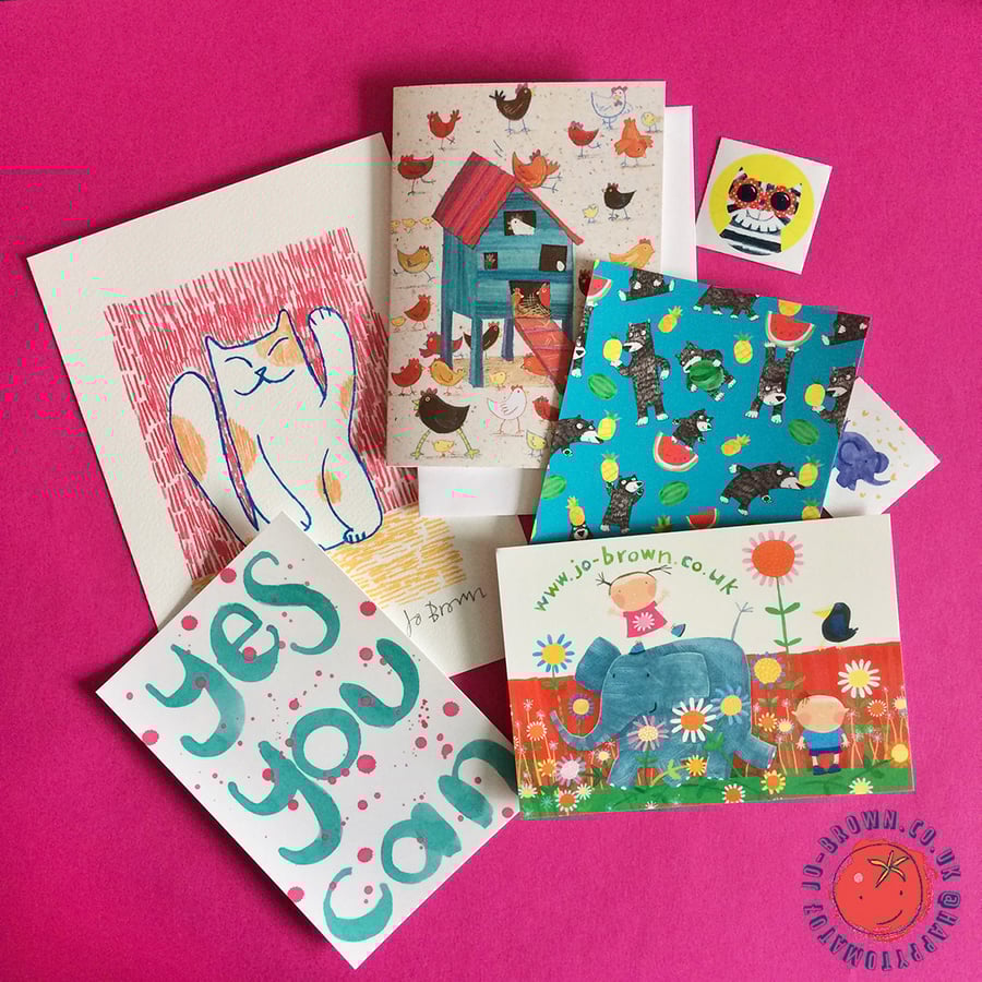 Pack of fun artwork by Jo Brown- brighten your home- office