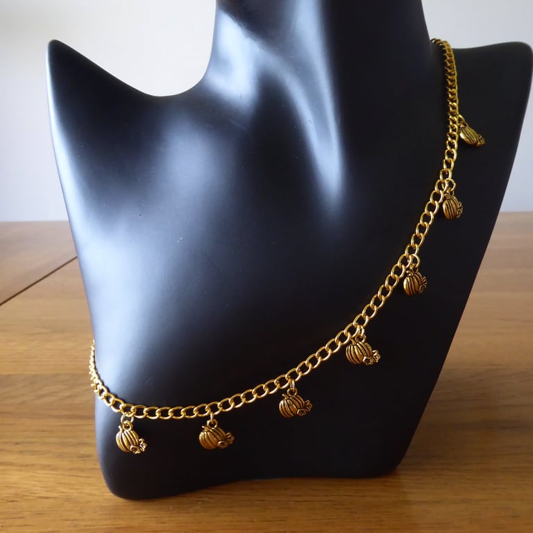 Golden Necklace with 7 Pumpkin charms
