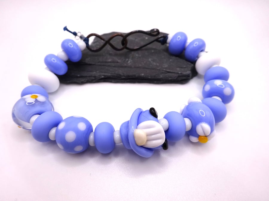 Lampwork glass beaded gnome bracelet